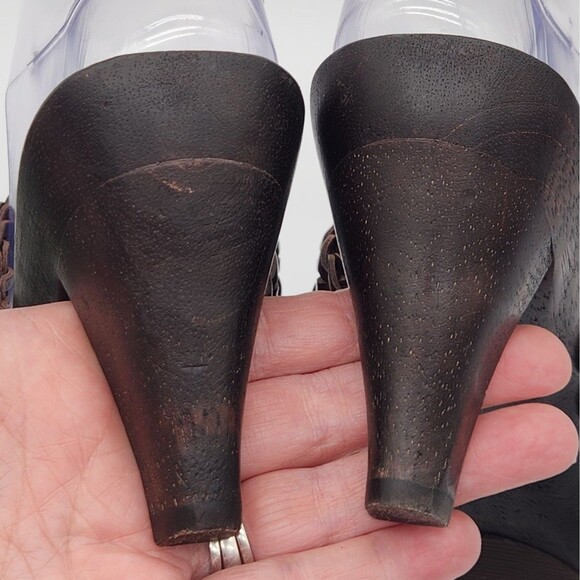 Gianni Bini Loop-T-Loop Sandal Heels Womens Sz 9.5 Brown Leather Boho Hippie 70s - Picture 10 of 12